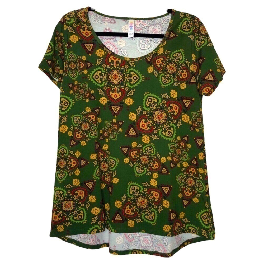 New - LULAROE Classic T Green, Yellow & Red olive green background - Size Small